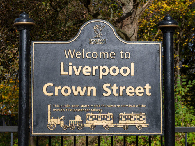 Information sign explaining the site of the former Crown Street railway station.