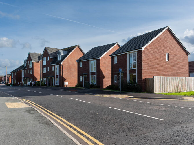 A row of new homes built on redeveloped land that was once part of the Vulcan Foundry site.