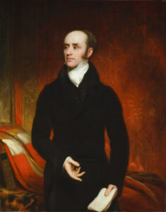 Portrait of Earl Grey. A fine man with dark hair, slim build standing in a regal pose.