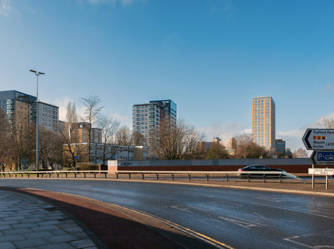 View across the area showing current cityscape and traffic.