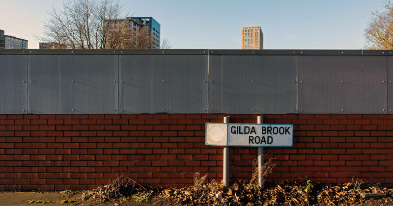 Close view of the road name marking the historic location.