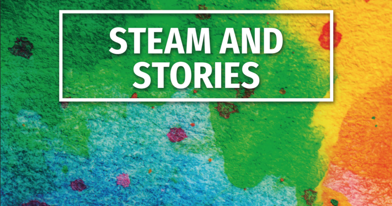Steam and Stories text on colourful background