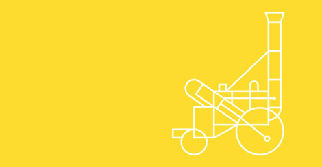 Yellow default image with white graphic of Stephenson's Rocket