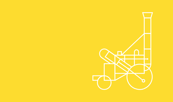 Yellow default image with white graphic of Stephenson's Rocket